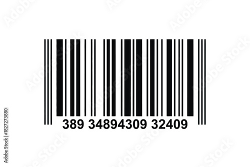 Barcode Illustration with Black Vertical Lines and Numeric Code on White Background, Modern Clean Vector Design for Identification, Tracking, Scanning, and Product Label Concepts