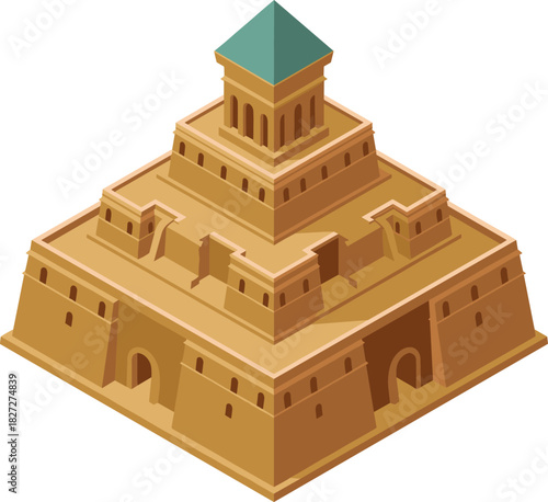 Ancient Step Fortress Temple Vector Illustration
