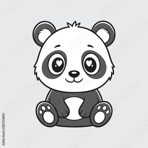 Cute Panda Bear Sitting Vector Illustration in Cartoon Style Adorable Animal Character with Heart Eyes and Friendly Expression Isolated on Light Gray Background