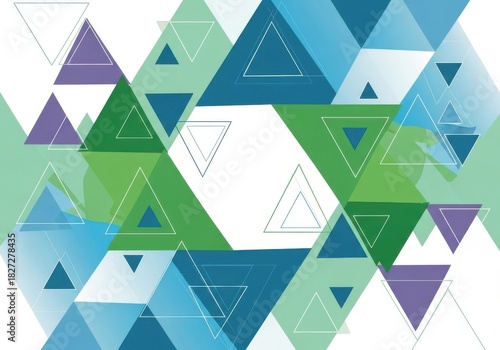 Abstract geometric pattern featuring interlocking triangles in shades of blue green and purple