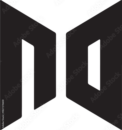 Abstract black and white geometric design featuring two opposing rectangular shapes