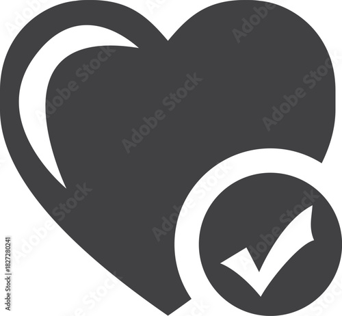 Heart symbol with check mark icon representing validation of love and positive confirmation of relationships and approval of feelings