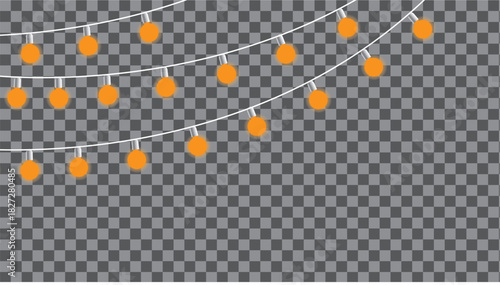 Orange festive string lights with warm glowing bulbs vector art.