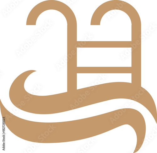 Minimalist Swimming Pool Icon with Ladder and Water Waves for Relaxation and Summer Vacation