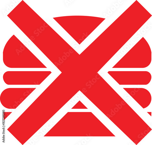Red crossed out burger icon symbolizing no fast food or healthy eating restrictions concept vector illustration design