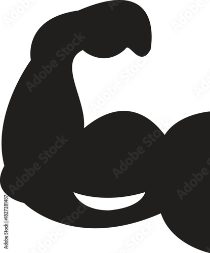 Strong arm with muscles demonstrating power fitness and healthy lifestyle concept for motivation and achievement with solid black silhouette on white backdrop