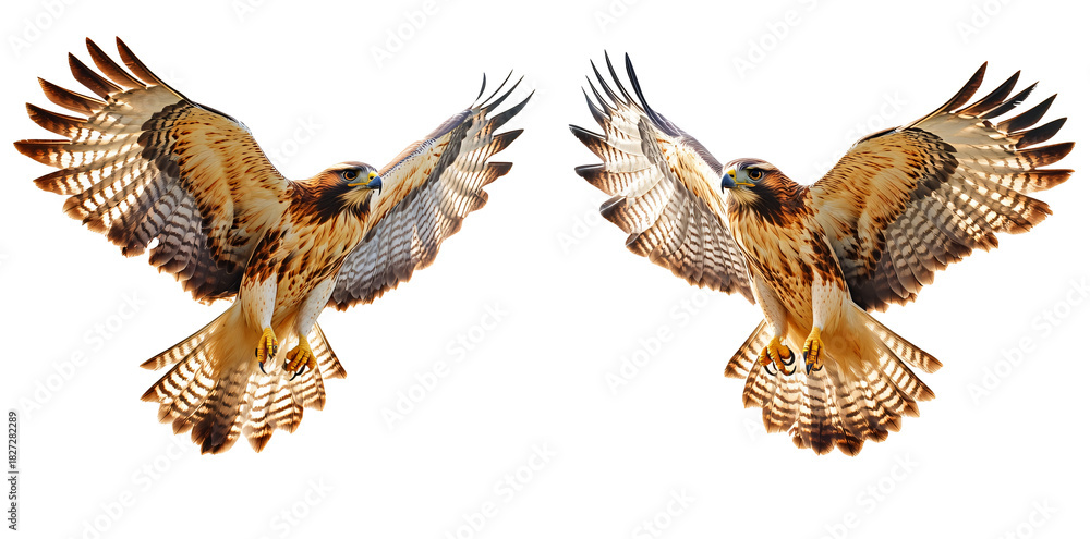 Fototapeta premium Majestic hawks soar with wings spread showcasing intricate feather detail