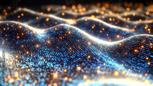 Abstract waves of glowing blue and orange lights