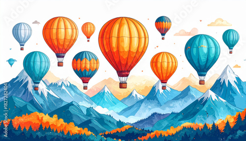 Cheerful Marker Hot Air Balloon Doodles for Children’s Fair Poster