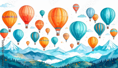 Cheerful Marker Hot Air Balloon Doodles for Children’s Fair Poster