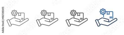 
Outline icon set product management with hand, gear and box design