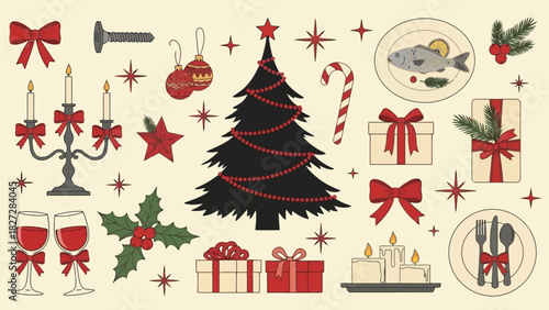 Festive Holiday Collection Christmas Tree Gifts Decorations Dining Elements for Seasonal Celebrations