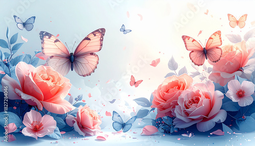 Elegant Pen Butterfly & Petal Doodles for Wedding Program