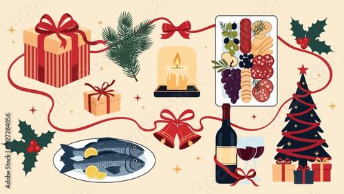 Festive Celebration Elements Collection for Holiday Gathering and Winter Solstice Dining