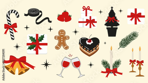 Festive Holiday Celebration Elements and Sweet Treats Collection Christmas New Year