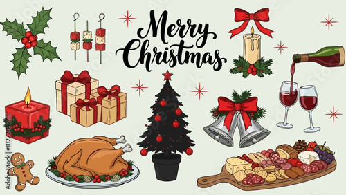 Festive Holiday Celebration Collection Merry Christmas Icons and Elements for Seasonal Design