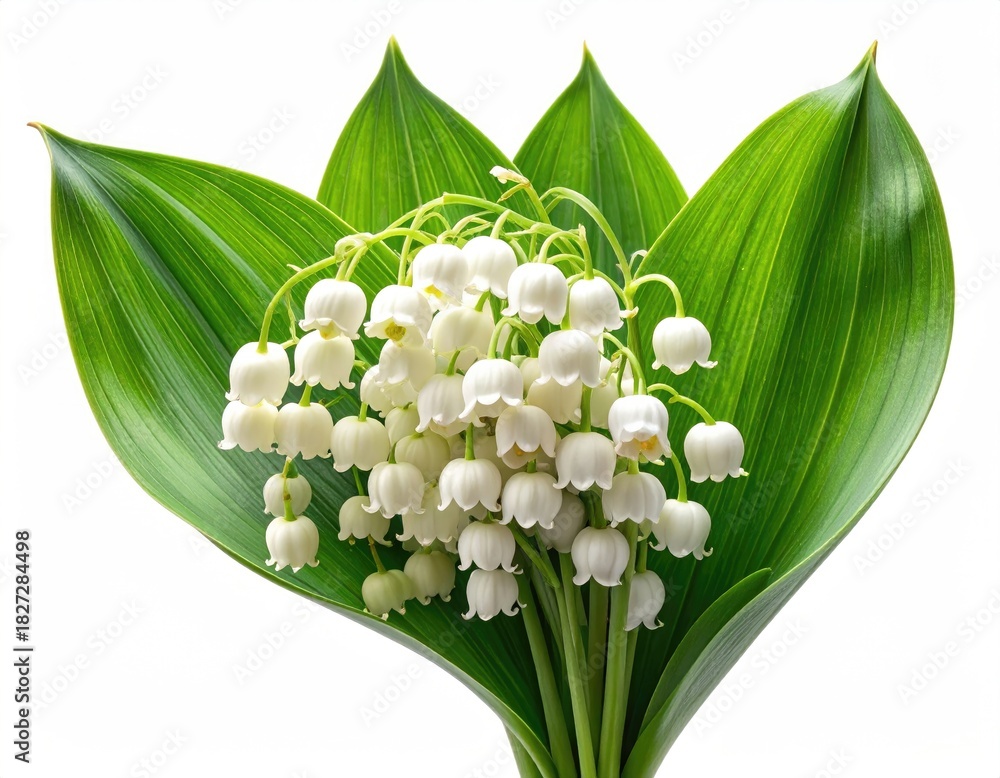 Fototapeta premium Lily of the valley bouquet with green leaves