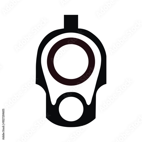Front view of a pistol barrel, showing the muzzle and sight, depicted in a minimalist black and white illustration