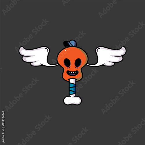 Winged Cartoon Skull Stick Illustration.eps