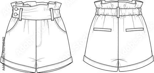 Women's Cuffed Shorts Flat Sketch Fashion Technical Drawing Vector CAD