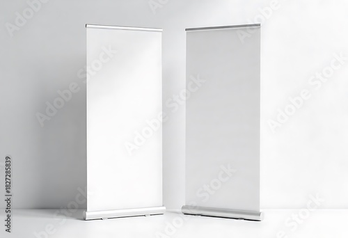 Roll-up banner mockup isolated on a clean white background, ideal for advertising, trade shows, presentations, branding, marketing materials, and commercial display design with a professional vertical