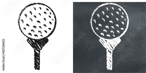 Chalk Handdrawn Golf Ball on Stick Icon Vector Ideal for golf setup, rules, and instruction graphics in a chalkboard style. Symbolizes starting position, tee-off, and game equipment.