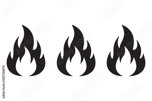  Three stylized black fire flames in a row silhouette