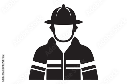  Iconic silhouette of a firefighter in uniform with helmet and reflective stripes silhouette