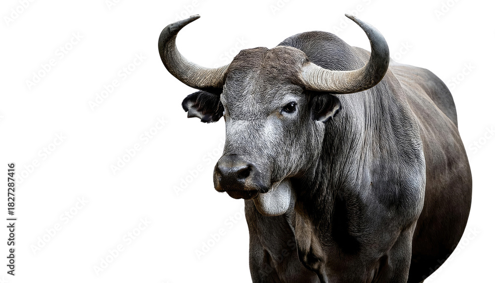 Fototapeta premium Powerful Black Bull Isolated on White - Strong Cattle Livestock Photography