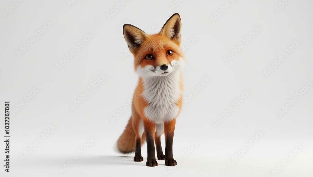 Naklejka premium Red fox standing on white background