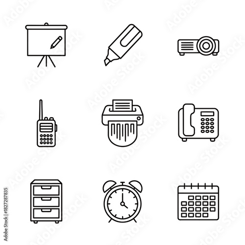 Business and Office Outline Icons Set for Presentation and Communication