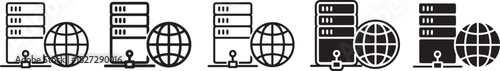 Global server network infrastructure icon set depicting diverse styles for web hosting, cloud computing, and data center services Vector