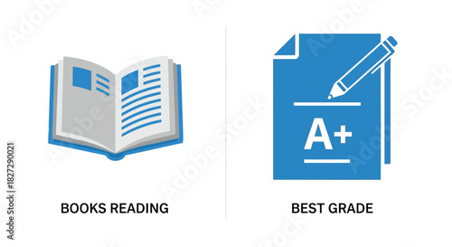 Vector illustration of book and best grade isolated on education and learning concept