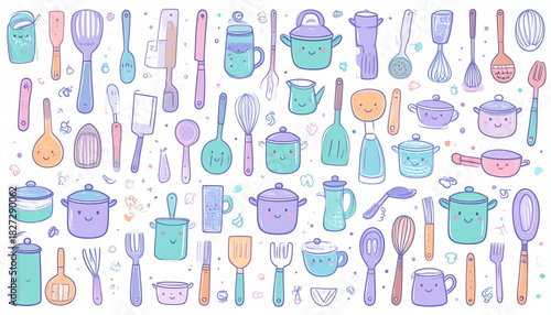 Quirky Crayon Kitchen Utensil Doodles for Cooking Class Flyer