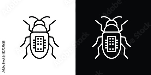 Computer Bug Icon Set in Black Vector Illustration Featuring Malware Symbols, Error Graphics, Security Alert Elements, and Modern Tech Icons for Digital Interface, Software Design, and Cyber Concept