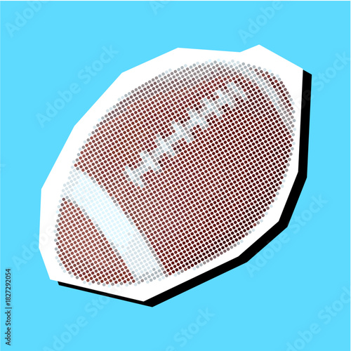 Rugby Ball Halftone Dotted Collage Element Pointillize in Paper Torn Vector Ideal for sport, retro, and abstract graphic designs. Symbolizes teamwork, rough play, and dynamic movement.
