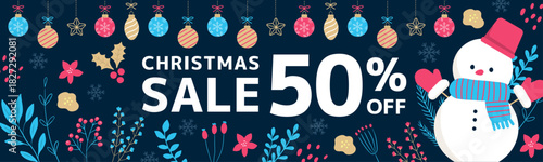 クリスマスセールのバナーテンプレート_ネイビー