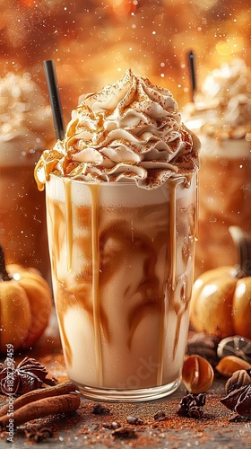 Glass of Freshly Brewed Coffee Topped with Generous Whipped Cream and Coffee Beans for Decoration