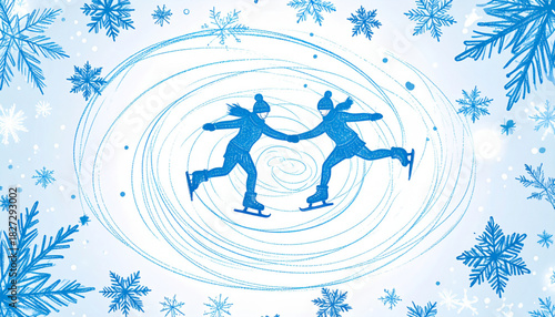 Chalk-Style Ice Skater Doodles for Winter Event Poster