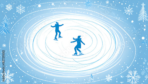 Chalk-Style Ice Skater Doodles for Winter Event Poster