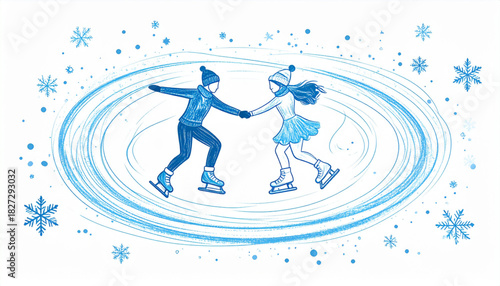 Chalk-Style Ice Skater Doodles for Winter Event Poster