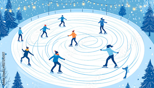 Chalk-Style Ice Skater Doodles for Winter Event Poster