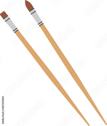 Flat Style Two Paintbrush Tool for Art and Craft Supply Element