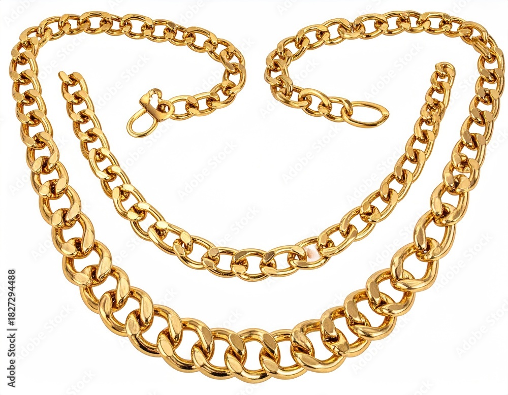 Obraz premium Gold-tone, metal chain jewelry against a white backdrop