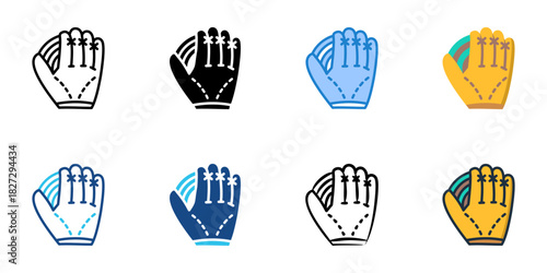 Baseball Glove icon set multiple style vector collection 

