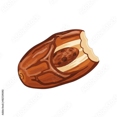 Bitten date fruit with visible pit