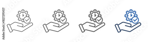 
Outline icon set discipline with hand, gear, clock and check mark design
