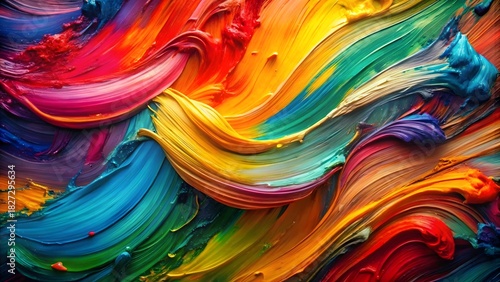 Vibrant abstract painting featuring swirls of colorful oil paint and texture