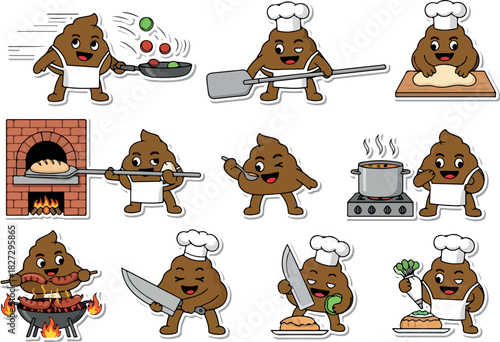 Humorous Poop Chef Characters Cooking Culinary Delights
