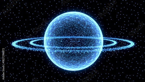 Wallpaper Mural Glowing blue planet with rings in space Torontodigital.ca